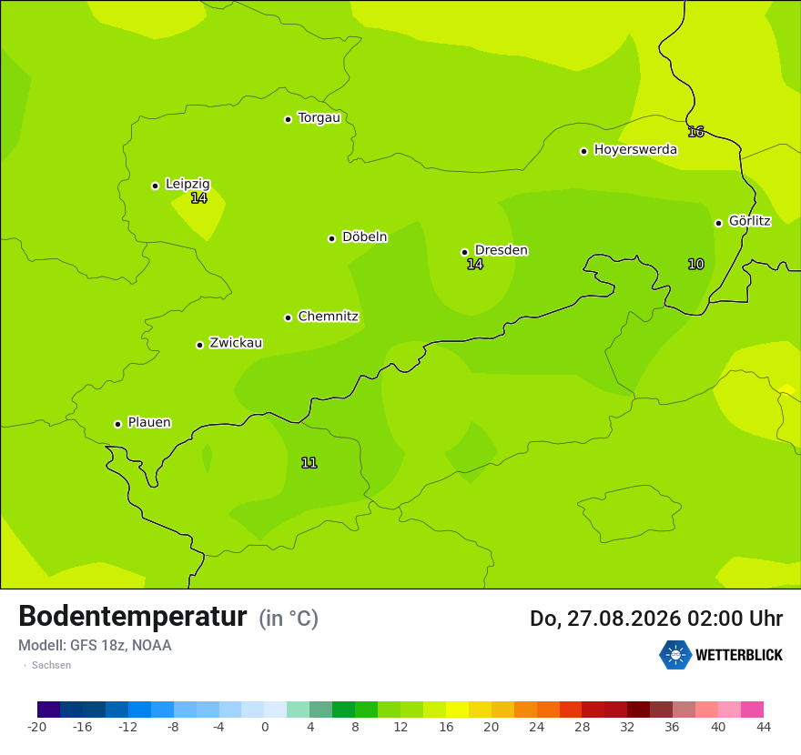 Modellkarte GFS – t_g – sn