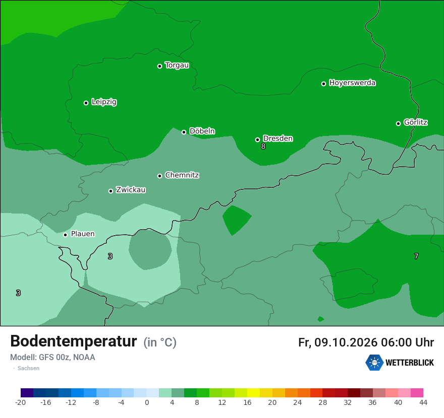 Modellkarte GFS – t_g – sn
