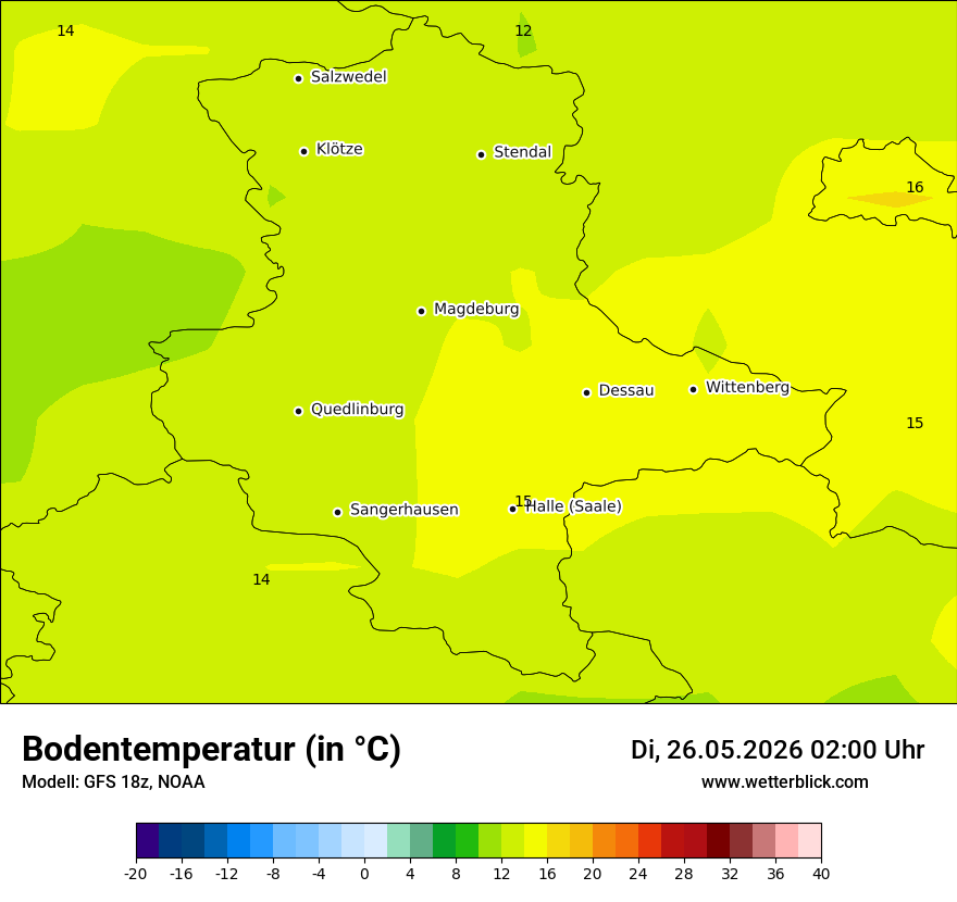 Modellkarte GFS – t_g – st