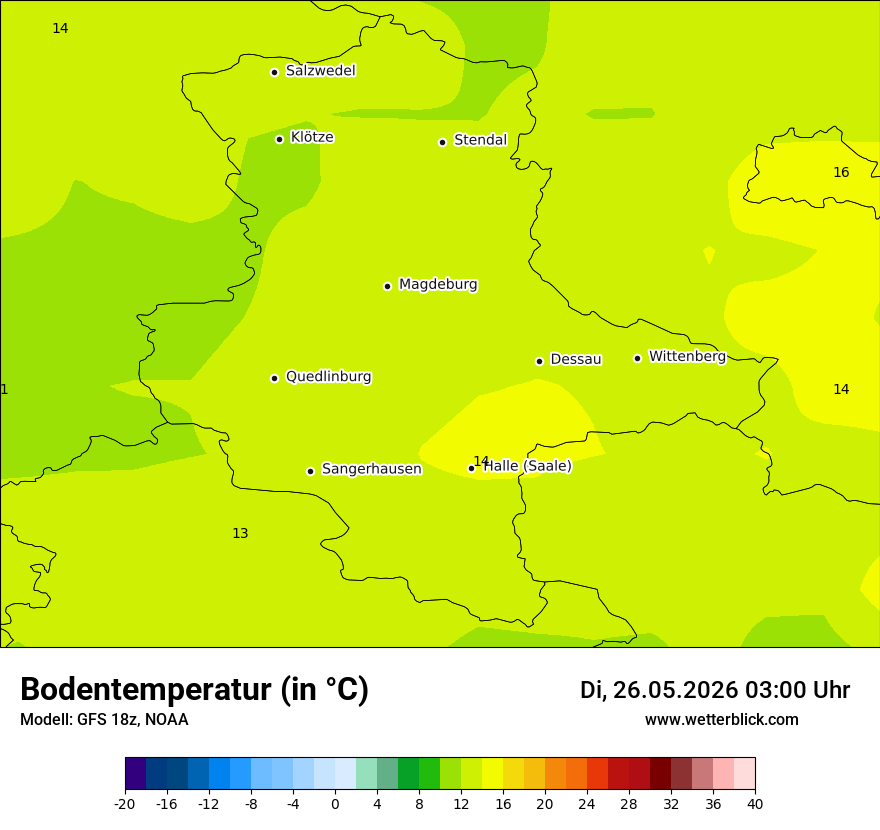 Modellkarte GFS – t_g – st