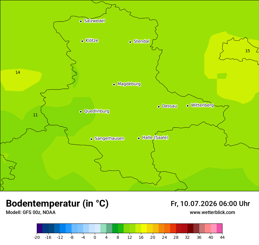 Modellkarte GFS – t_g – st