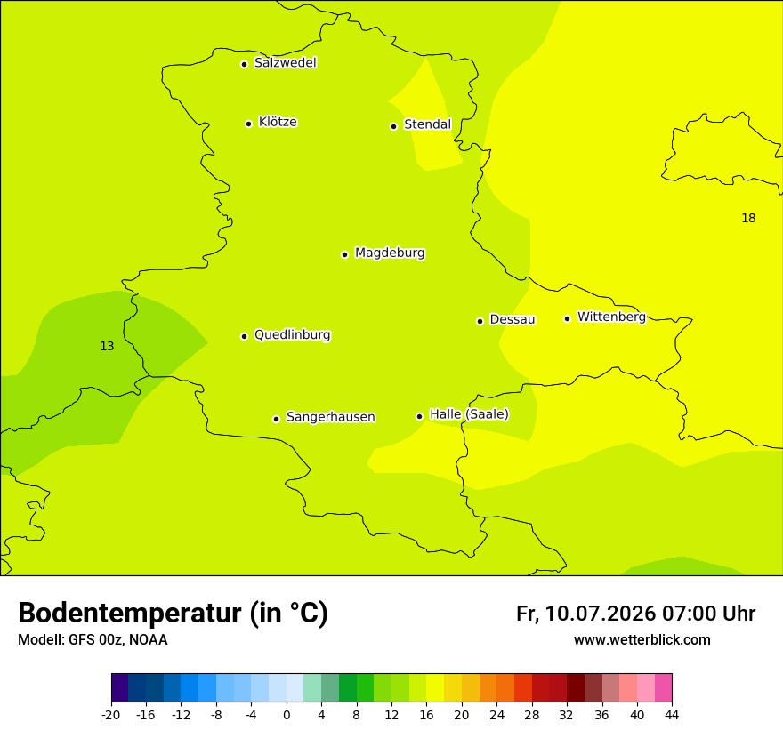 Modellkarte GFS – t_g – st
