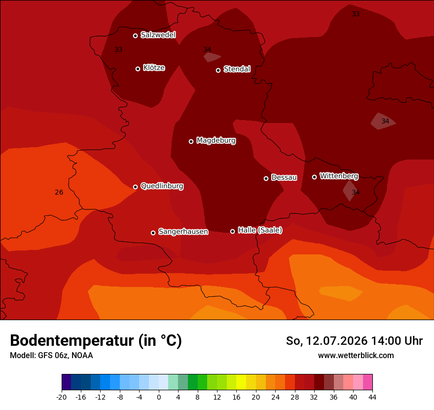 Modellkarte GFS – t_g – st
