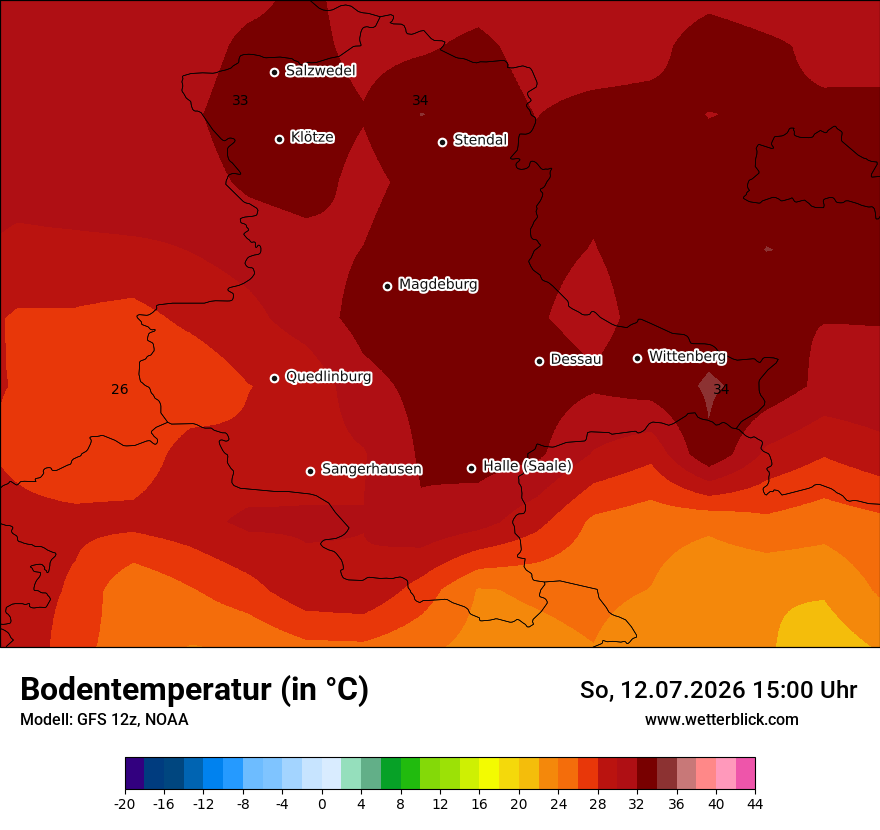 Modellkarte GFS – t_g – st