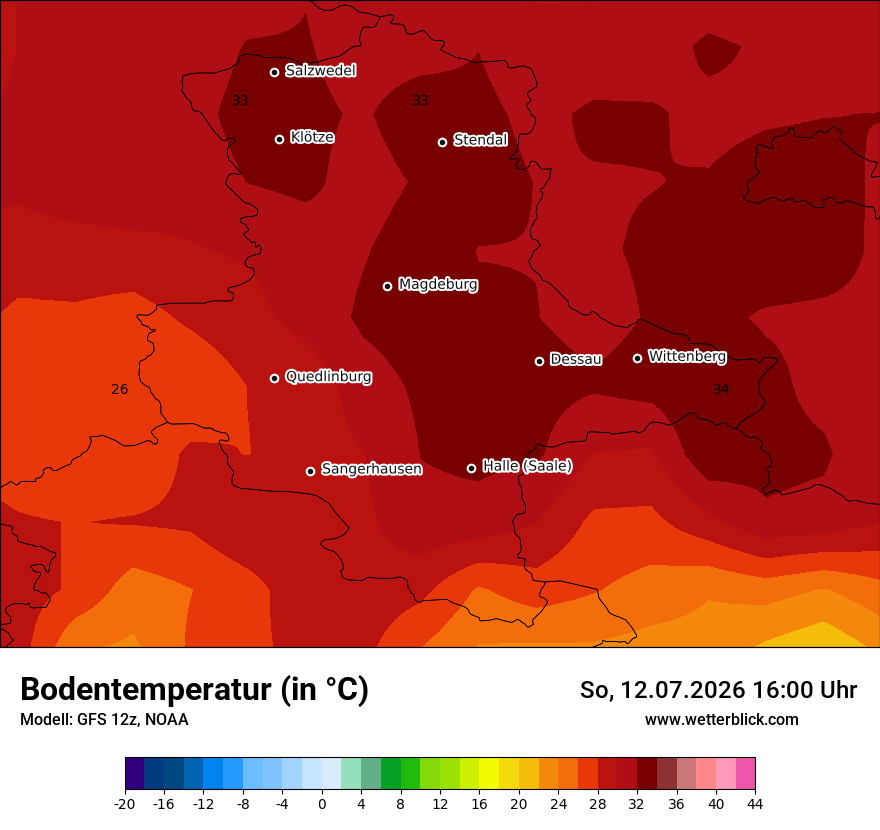 Modellkarte GFS – t_g – st