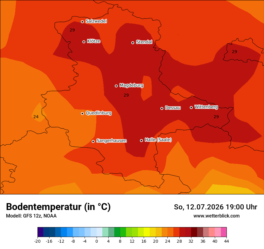 Modellkarte GFS – t_g – st