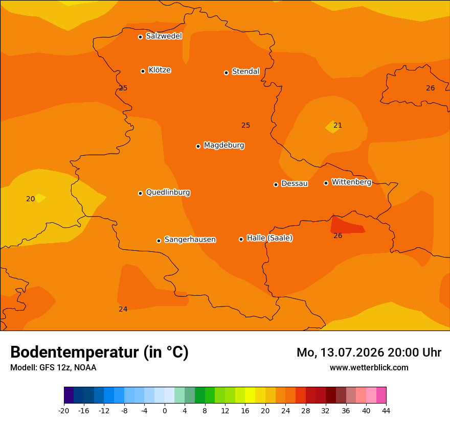 Modellkarte GFS – t_g – st