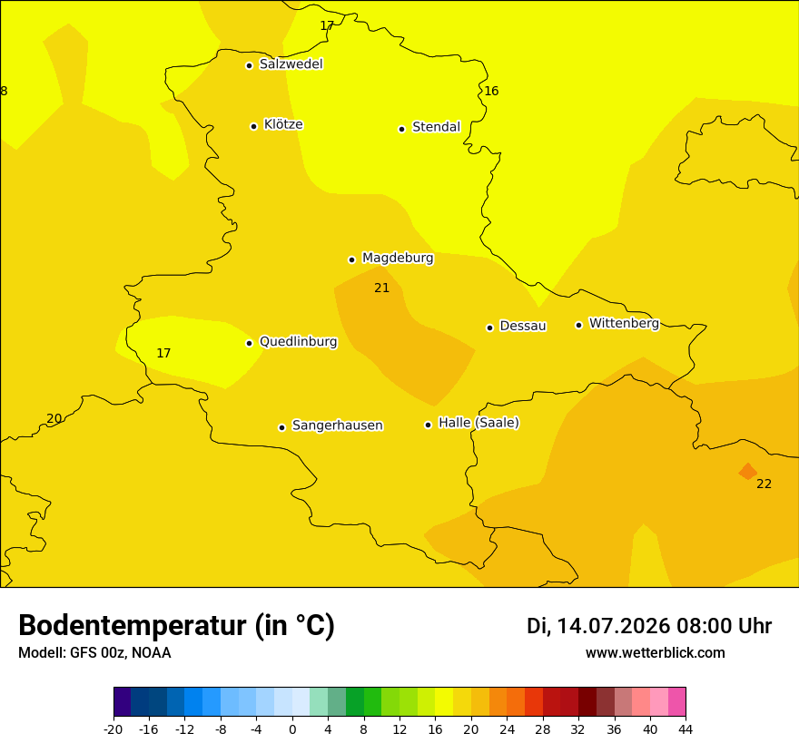 Modellkarte GFS – t_g – st