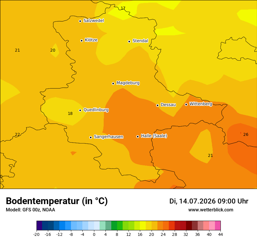 Modellkarte GFS – t_g – st