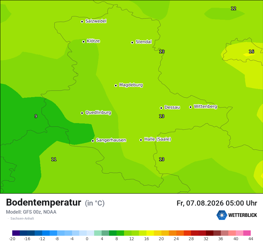 Modellkarte GFS – t_g – st