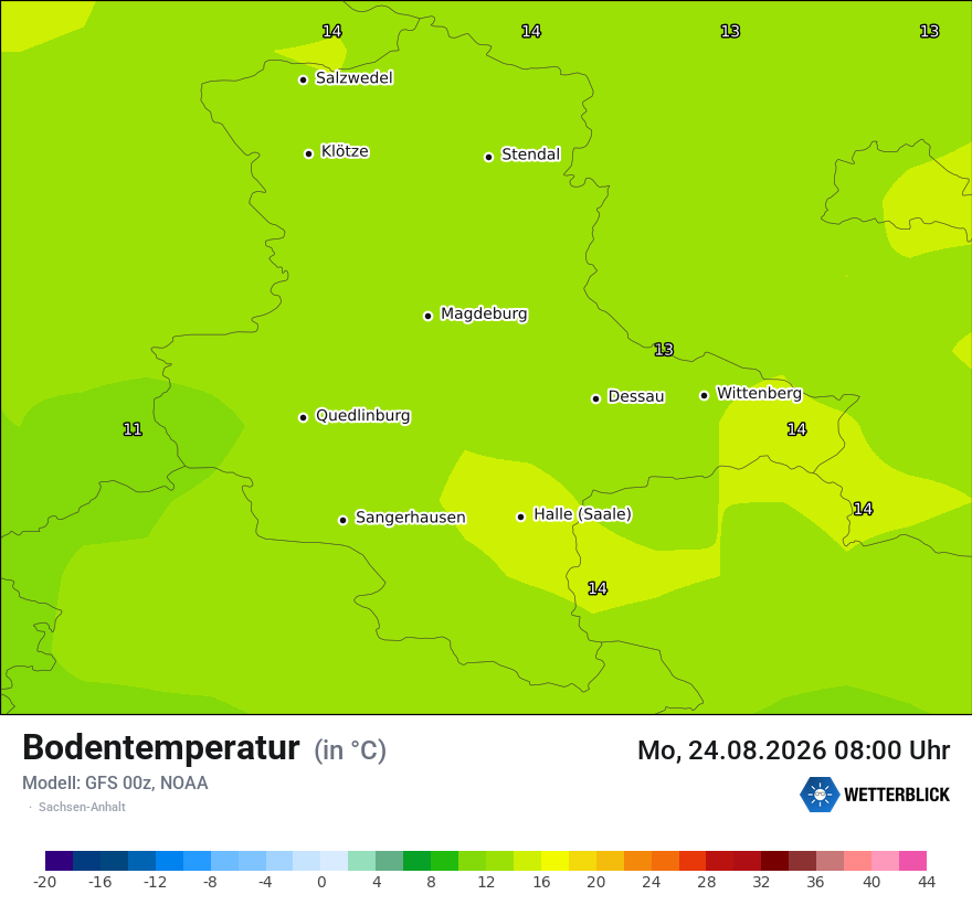 Modellkarte GFS – t_g – st