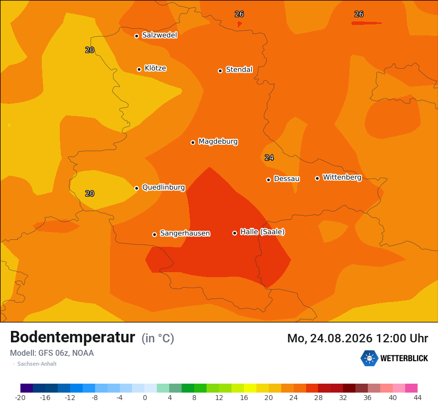 Modellkarte GFS – t_g – st