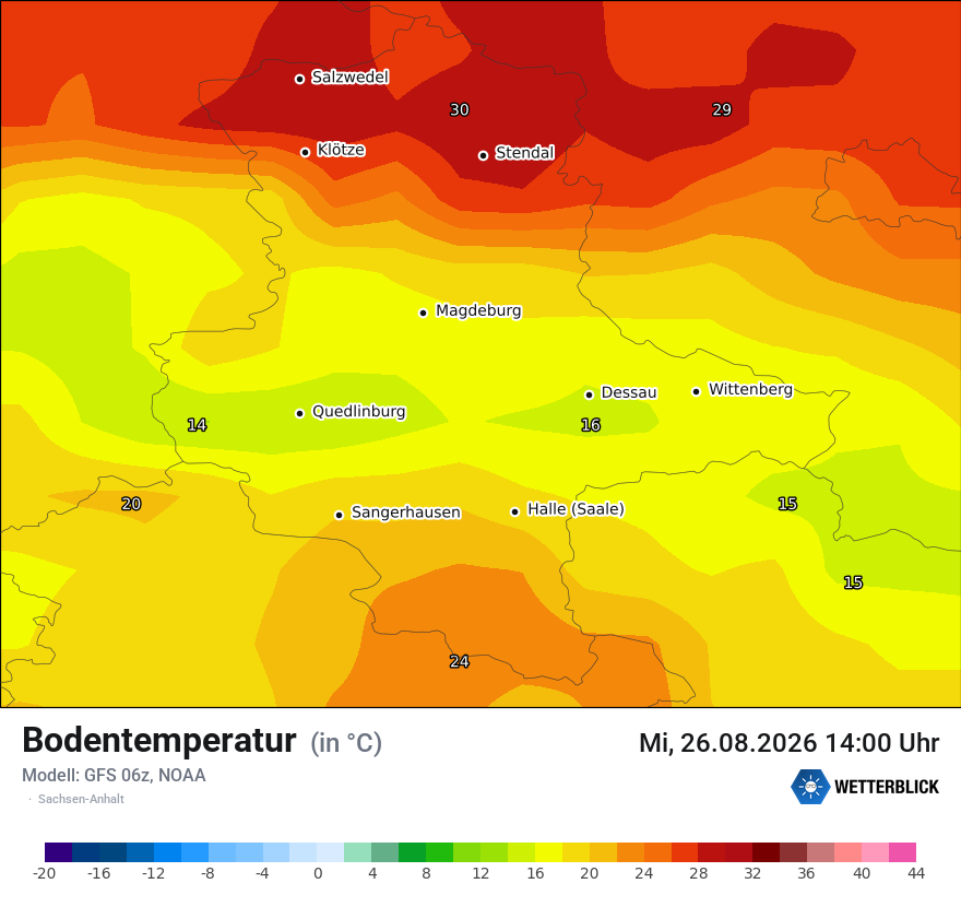 Modellkarte GFS – t_g – st