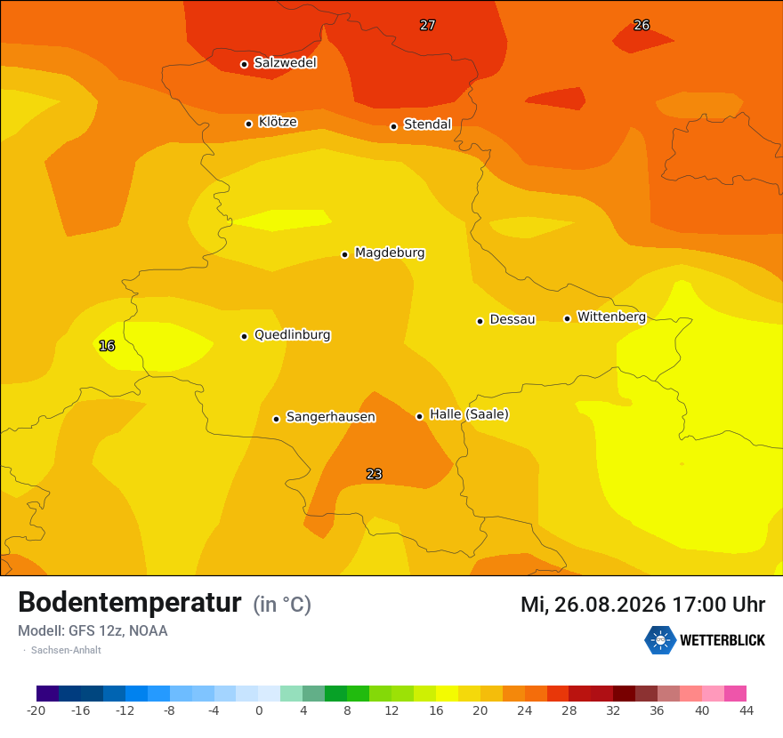 Modellkarte GFS – t_g – st