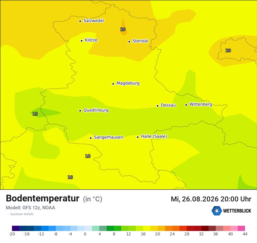 Modellkarte GFS – t_g – st