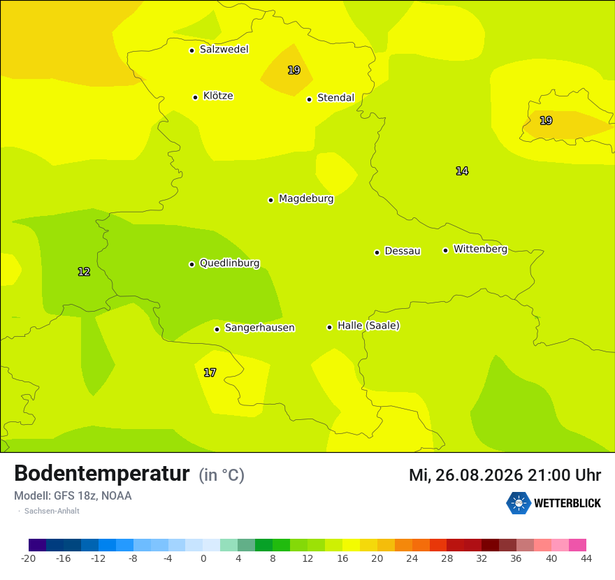 Modellkarte GFS – t_g – st