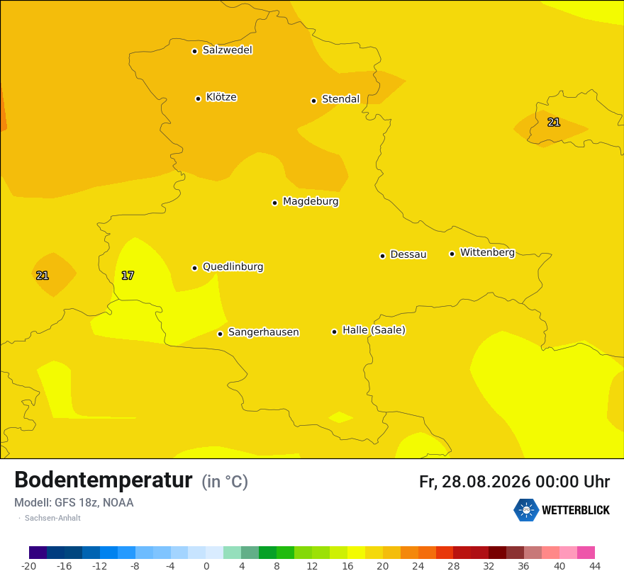 Modellkarte GFS – t_g – st