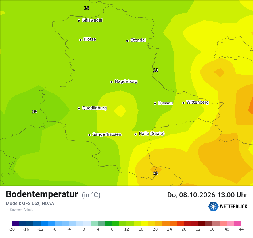 Modellkarte GFS – t_g – st