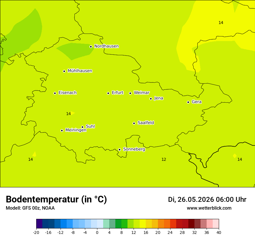 Modellkarte GFS – t_g – th
