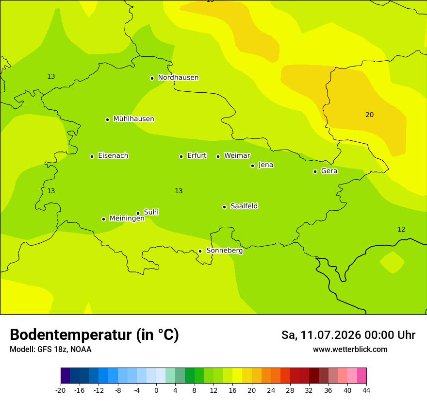 Modellkarte GFS – t_g – th