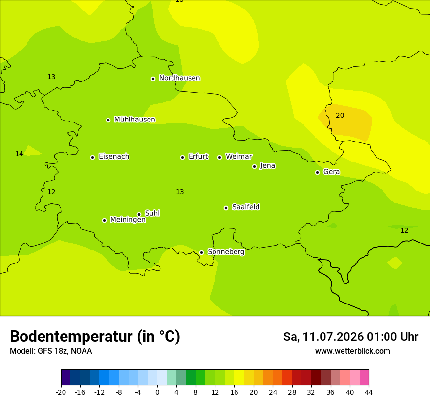 Modellkarte GFS – t_g – th