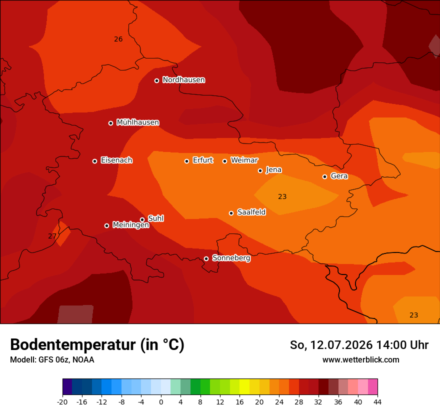 Modellkarte GFS – t_g – th