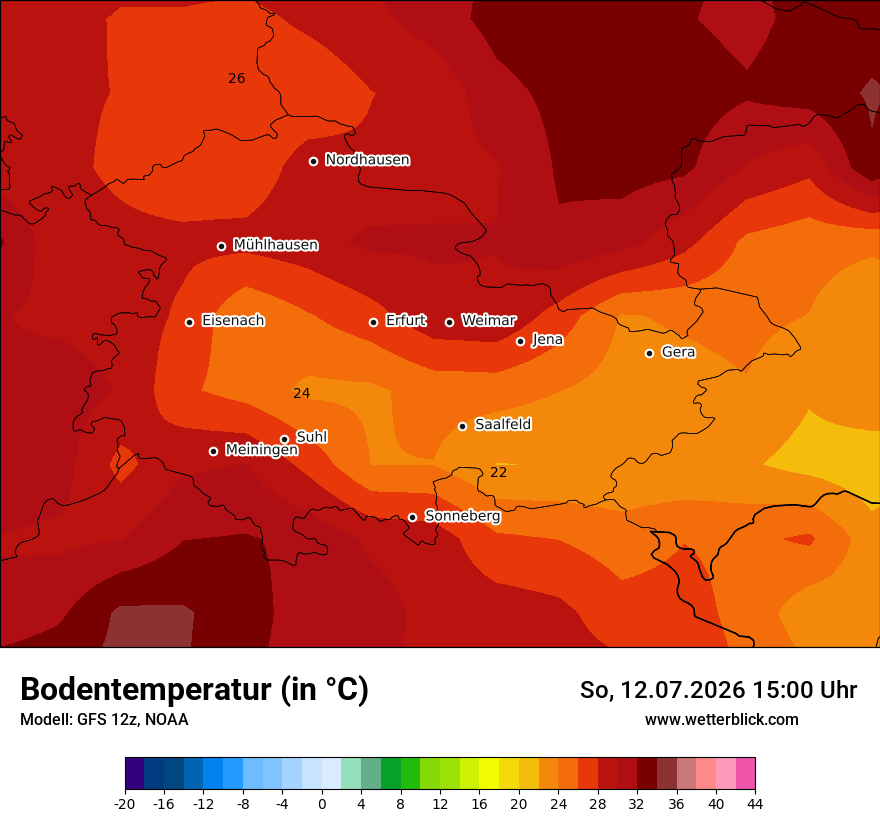 Modellkarte GFS – t_g – th