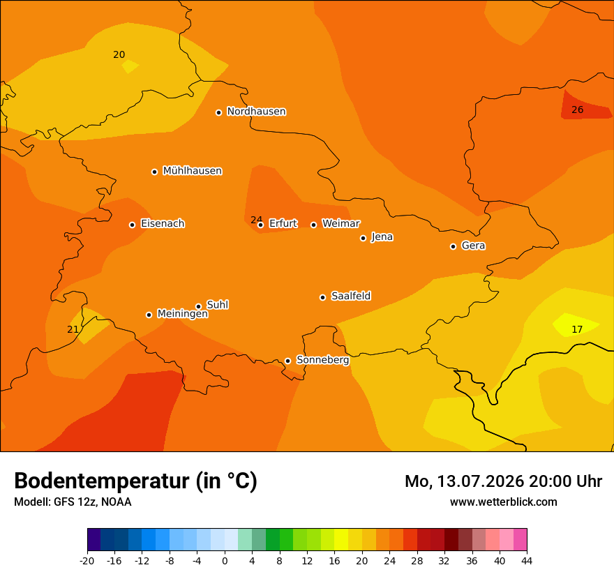 Modellkarte GFS – t_g – th