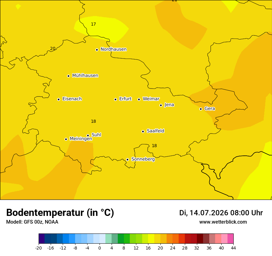 Modellkarte GFS – t_g – th