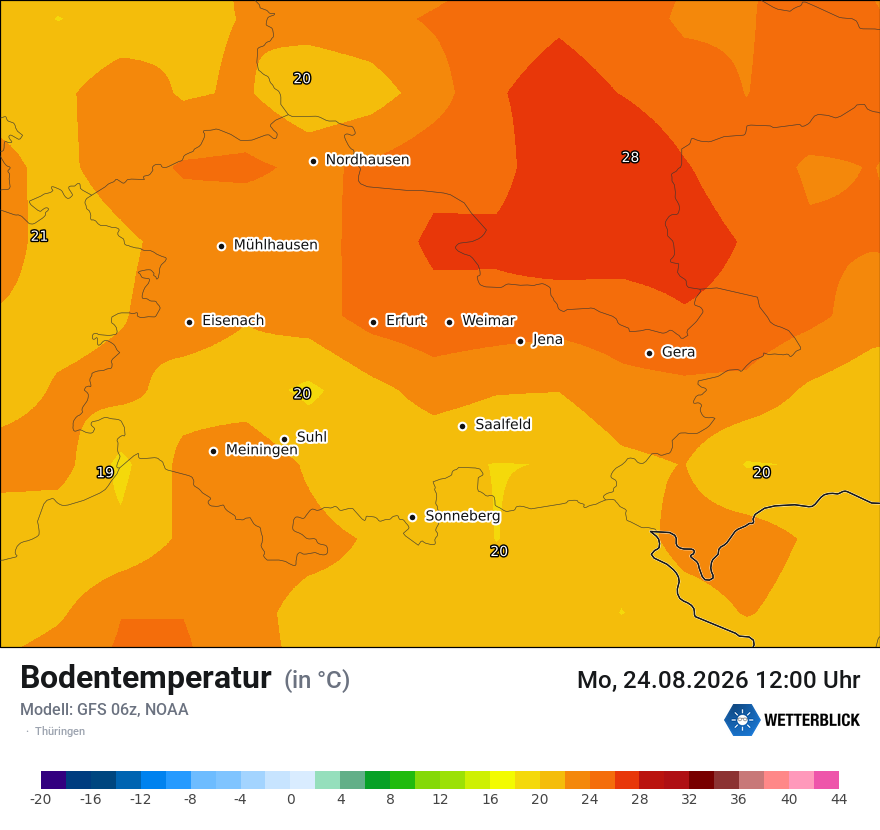Modellkarte GFS – t_g – th