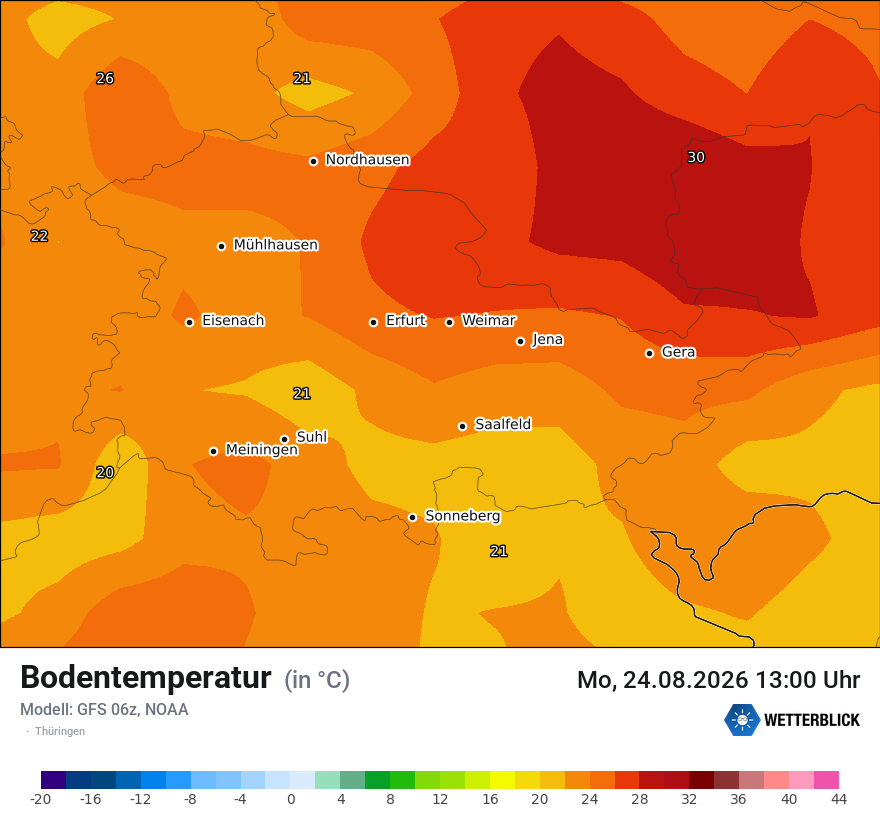 Modellkarte GFS – t_g – th