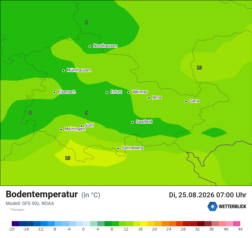 Modellkarte GFS – t_g – th