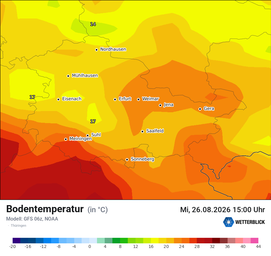 Modellkarte GFS – t_g – th