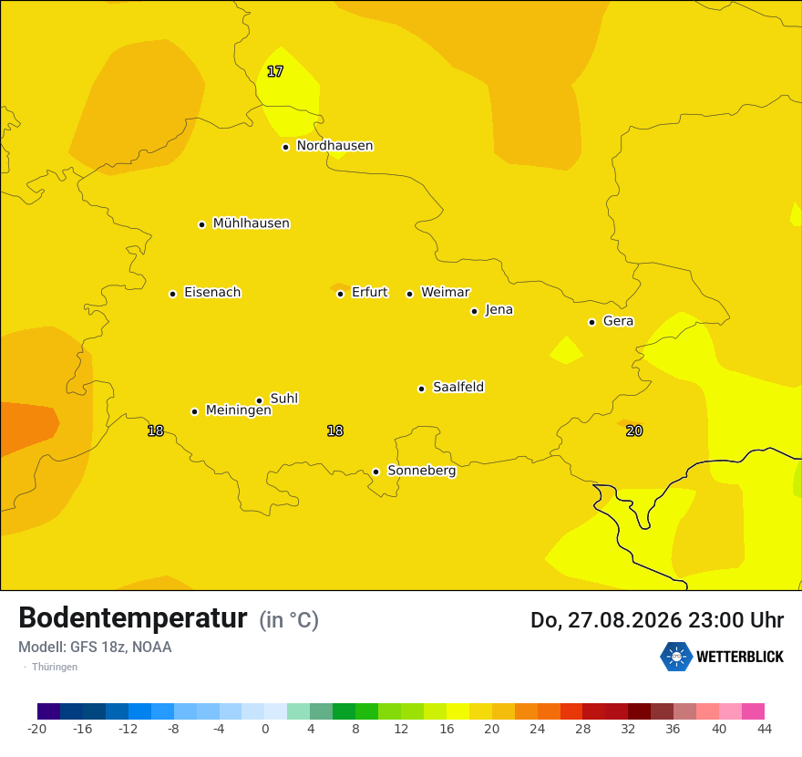 Modellkarte GFS – t_g – th
