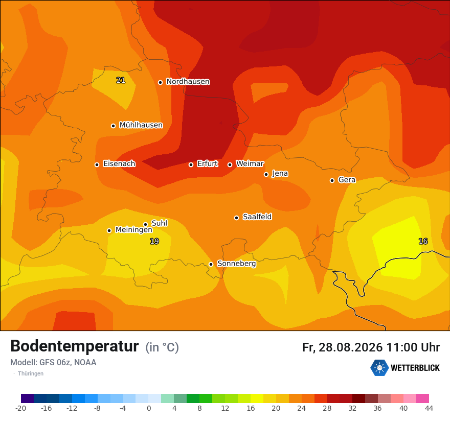 Modellkarte GFS – t_g – th