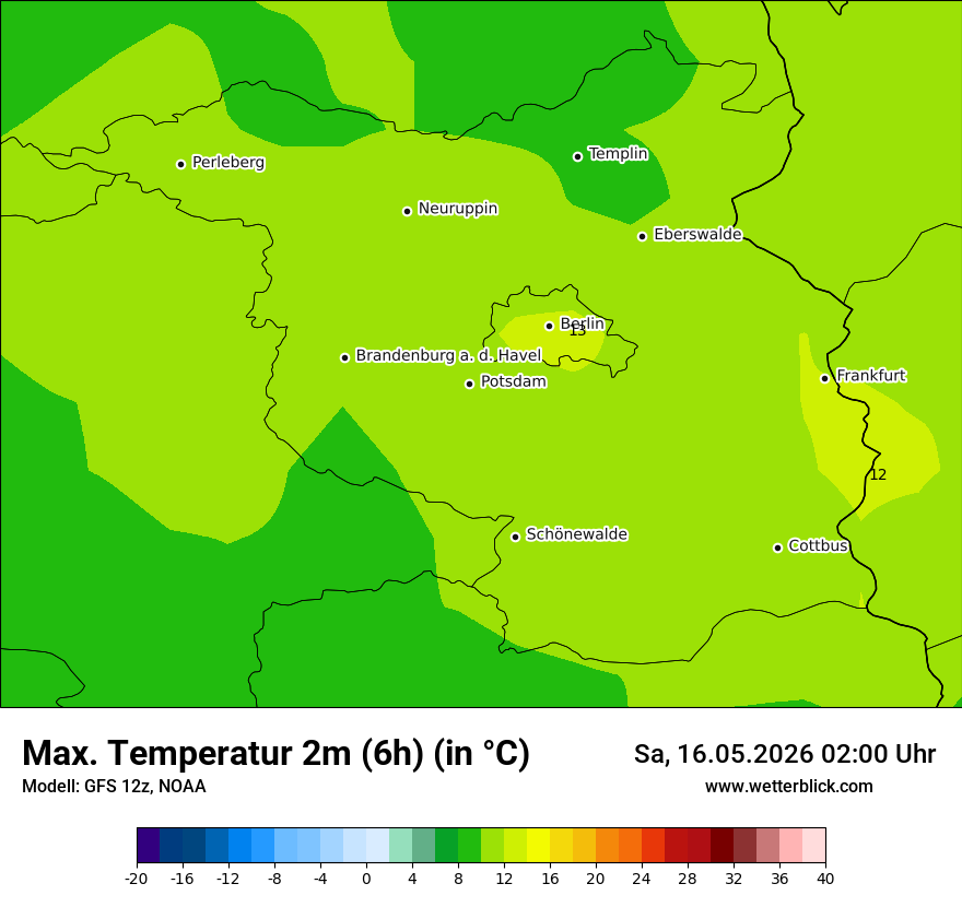 Modellkarte GFS – tmax6h – bb