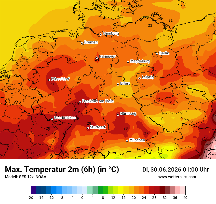 Modellkarte GFS – tmax6h – deutschland