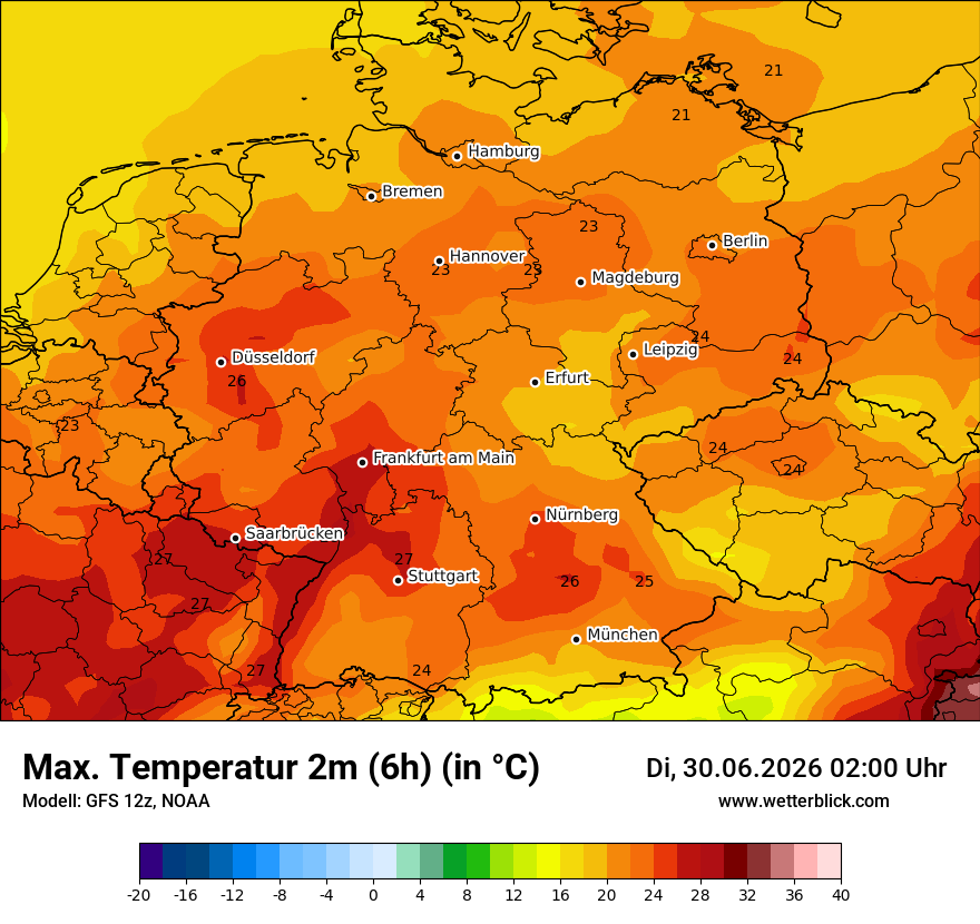 Modellkarte GFS – tmax6h – deutschland