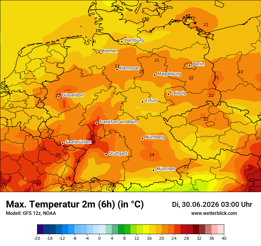 Modellkarte GFS – tmax6h – deutschland