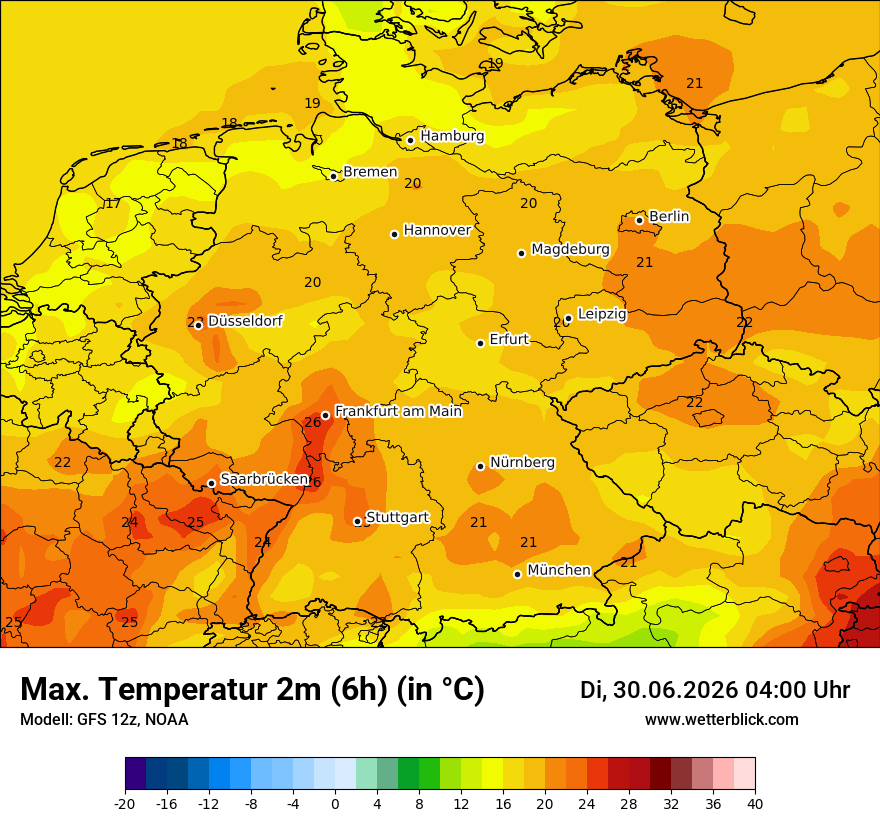 Modellkarte GFS – tmax6h – deutschland