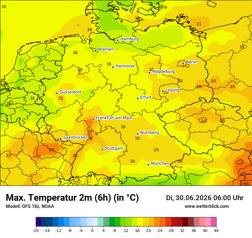 Modellkarte GFS – tmax6h – deutschland