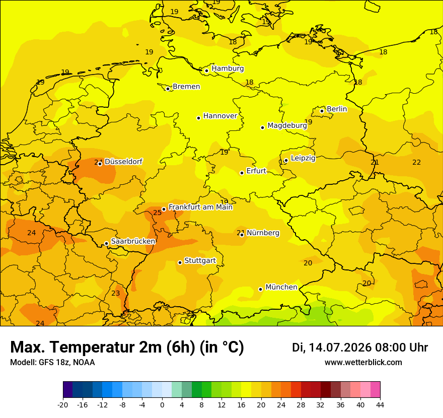 Modellkarte GFS – tmax6h – deutschland