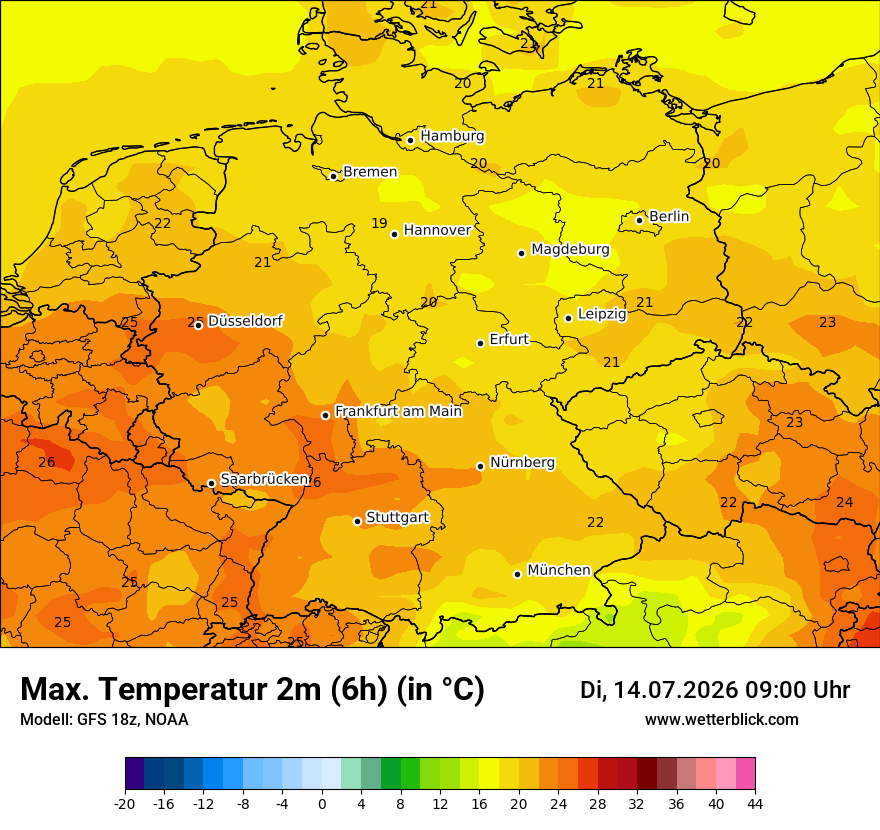 Modellkarte GFS – tmax6h – deutschland