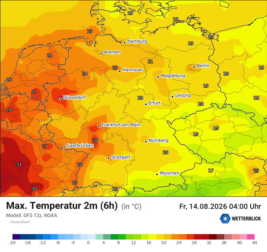 Modellkarte GFS – tmax6h – deutschland