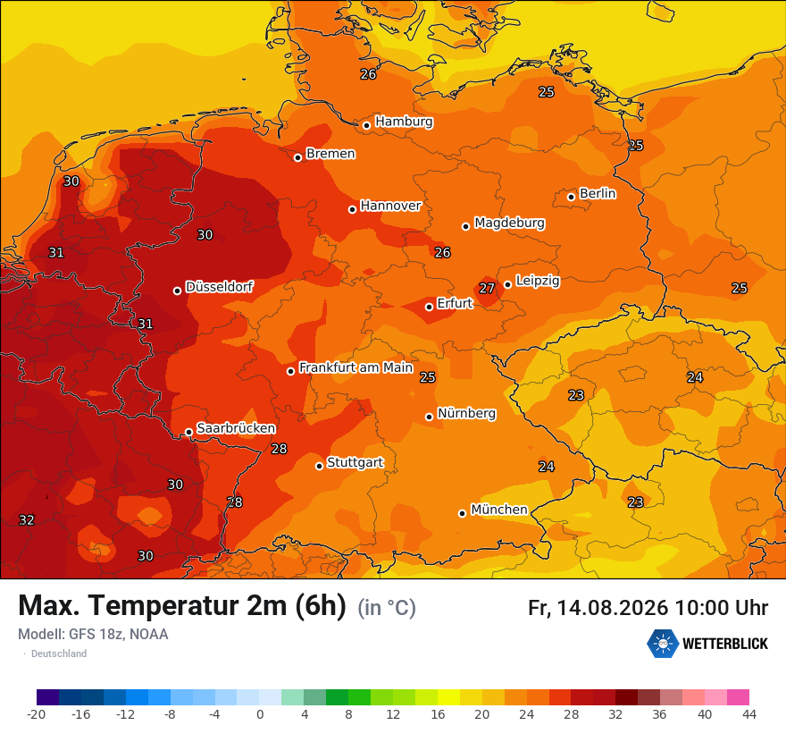 Modellkarte GFS – tmax6h – deutschland