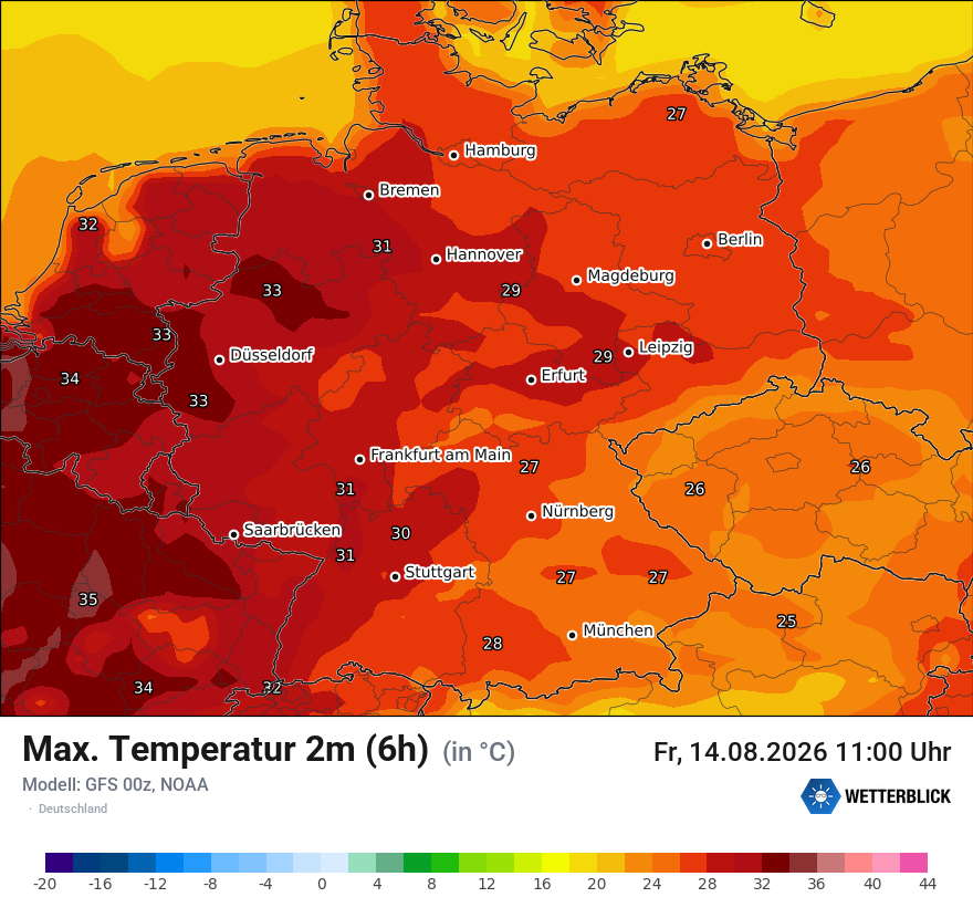 Modellkarte GFS – tmax6h – deutschland