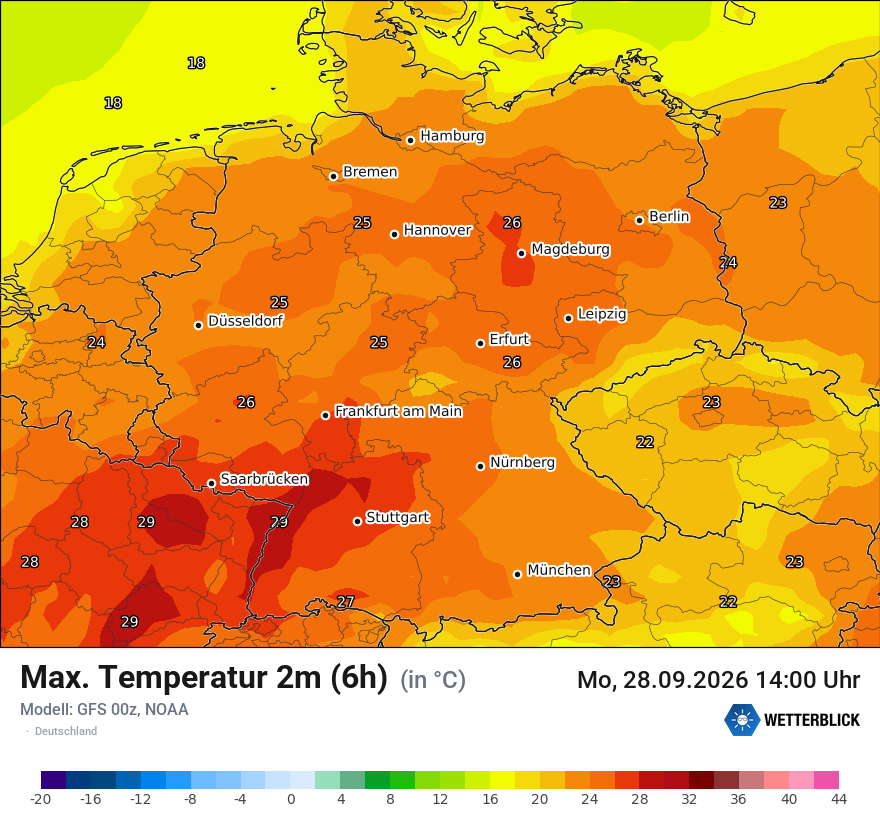 Modellkarte GFS – tmax6h – deutschland