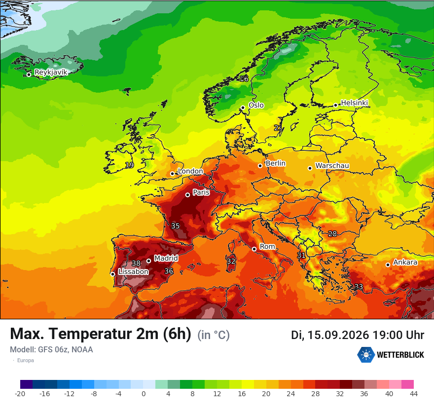 Modellkarte GFS – tmax6h – europa
