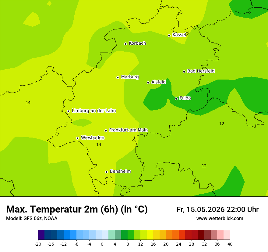 Modellkarte GFS – tmax6h – he