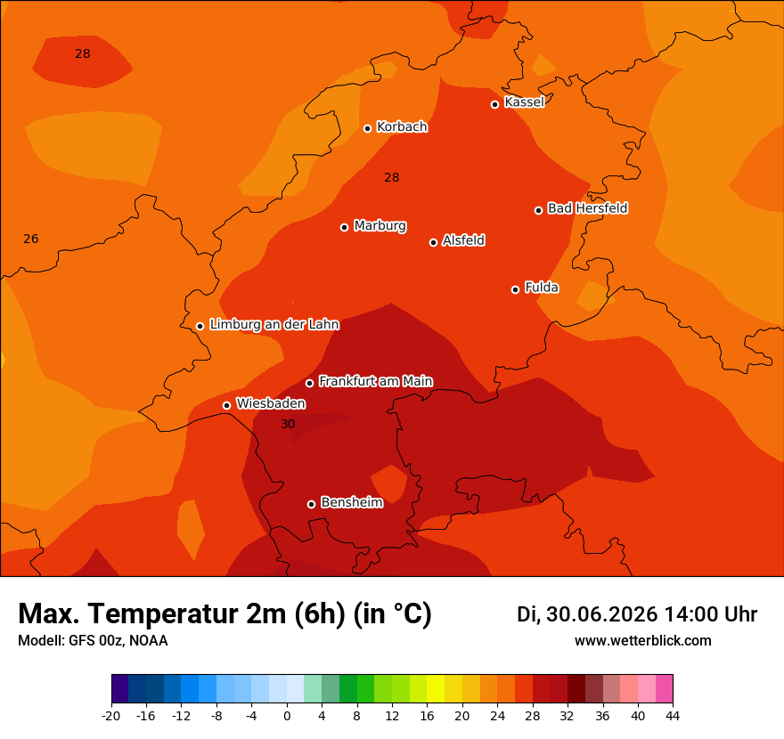 Modellkarte GFS – tmax6h – he